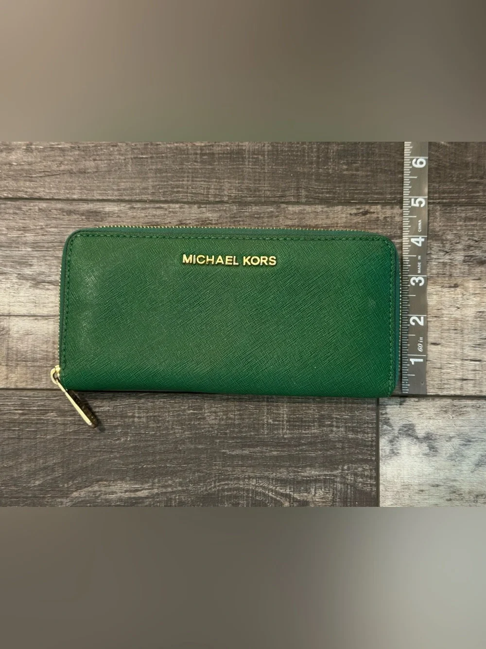 Michael Kors Green  Zip Wallet with Gold Logo